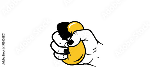 Hand squeezing two objects, one black, one yellow
