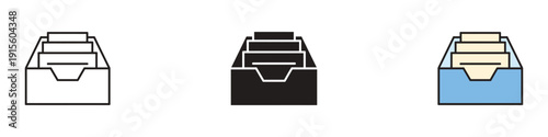 File drawer icon vector. Inbox organizer symbol for office document management, archive storage, and business workflow set. Vector Illustration.
