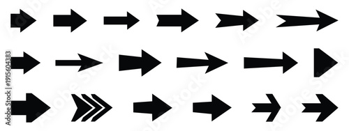 Arrow icon collection vector. Black directional pointer symbols for web navigation, interface design, and wayfinding signage set. Vector Illustration.