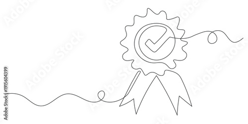 Continuous one line drawing medal ribbon icon vector. Professional quality certificate symbol for achievement, award, guarantee, and premium service set. Vector Illustration.