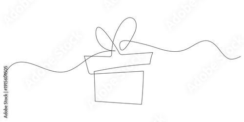 Continuous one line drawing gift box icon vector. Minimalist surprise present symbol for birthday celebration, holiday greeting, and e-commerce shopping set. Vector Illustration.