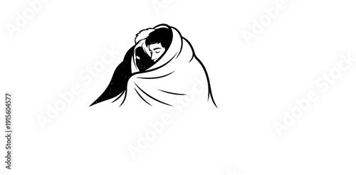 Intimate moment of two individuals sharing a warm embrace under a blanket