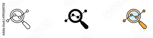 Data analysis icon vector. Magnifying glass with line graph symbol for business insight, market research, statistics tracking, and financial monitoring set. Vector Illustration.