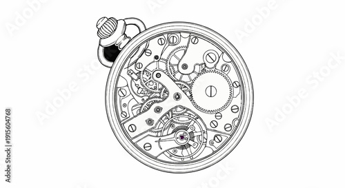 Intricate mechanical watch movement, detailed gears and springs, precision engineering illustration