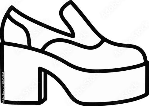 Iconic outline of a chunky heeled platform shoe with a curved vamp and back