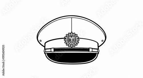 Line drawing of a formal cap with an emblem