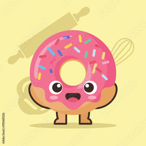Cartoon Donut Character with Sprinkles and Glaze.