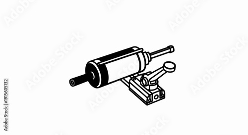 Line drawing of a mechanical component with cylinder and lever