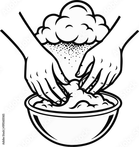 Hands kneading dough in a bowl