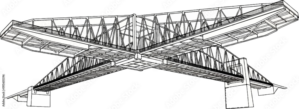 Fototapeta premium Intricate wireframe drawing of a complex truss bridge structure