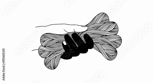 Hand gripping intertwined strands of abstract material