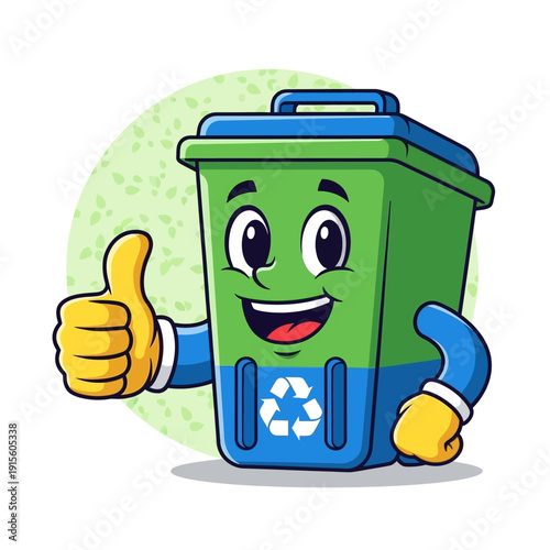 Cartoon Recycling Bin Character Giving Thumbs Up.