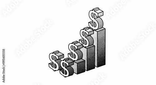 Isometric bars with dollar signs ascending in value