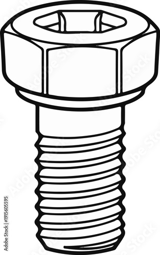 Line art illustration of a hex socket head bolt with a hex flange