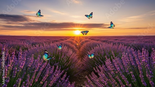 vibrant flight over purple field 