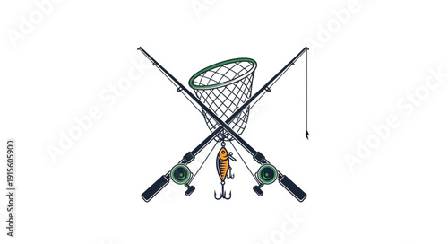 Fishing Rods and Net Illustration.