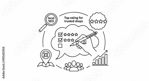 Infographic icons represent local SEO, reviews, and business growth