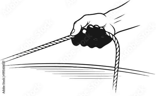 Hand holding a rope with multiple lines suggesting a surface below
