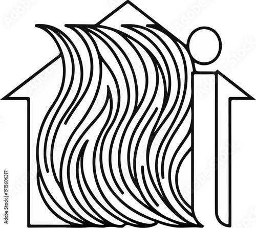 House outline with flames inside and a person icon to the right