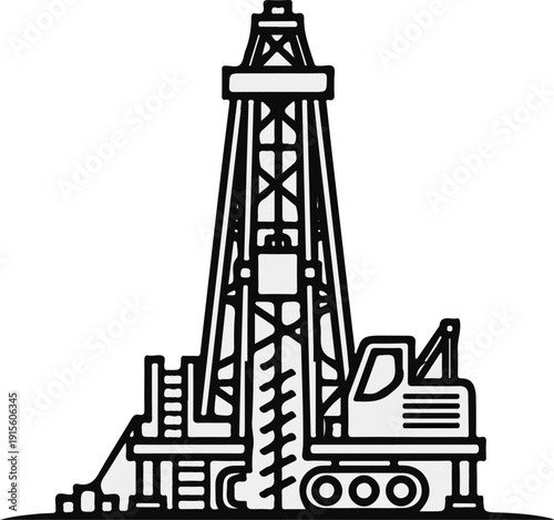 Industrial drilling rig with tower and tracks, used for resource extraction