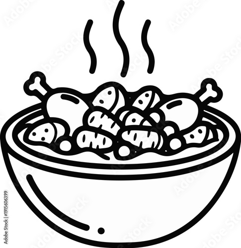 Hot dish of chicken legs and root vegetables in a bowl, steaming