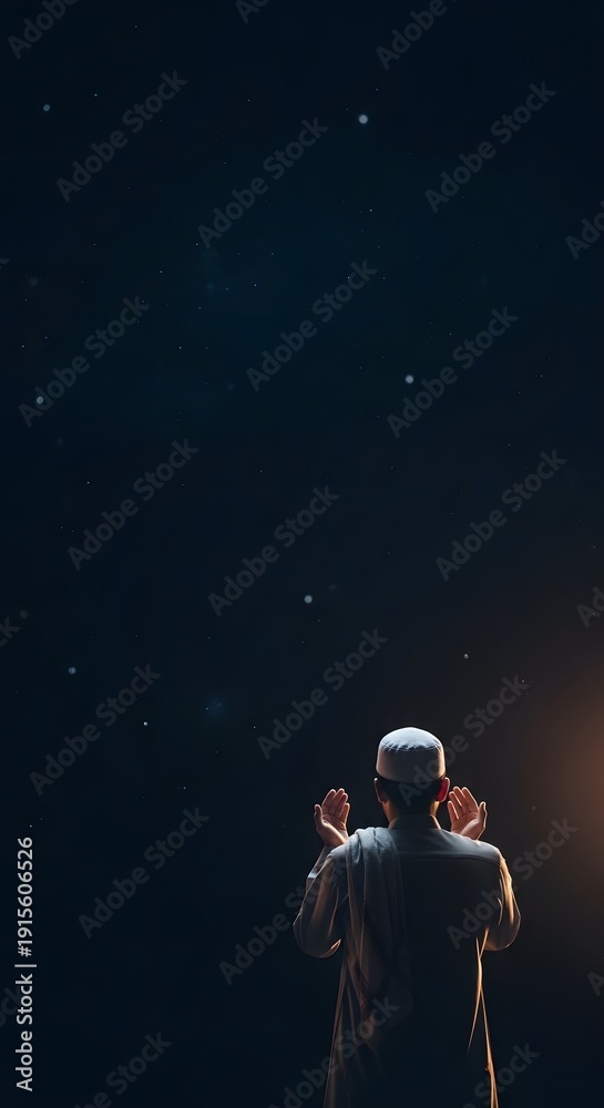 Naklejka premium A photo of Islamic student praying on Islamic Background