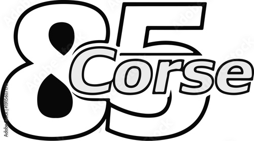 Large bold graphic of the number 85 with the word Corse inside the 8
