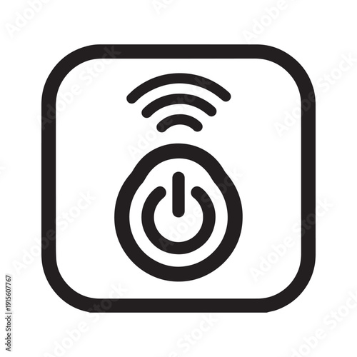 Modern minimalist black and white line icon representing a wireless smart power button or remote control for home automation systems.