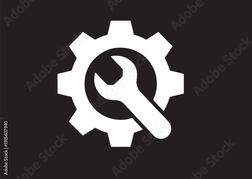 et of repair service tools, gears, wrench and screwdriver icon vector illustration on white background. 
