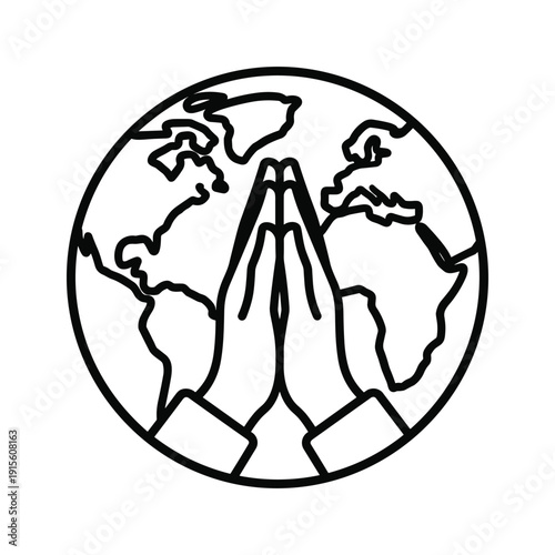Praying hands embracing the world