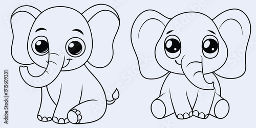 Adorable Elephant Cartoon Set, Cute Baby Animal Illustration, Kawaii Elephant Design For Childrens Books And Nursery Decor