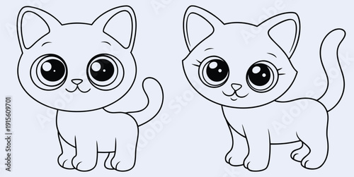 Adorable Kitten Drawings, Cute Cat Line Art, Kawaii Pet Illustrations, Charming Feline Sketch, Vector Animal Design For Children