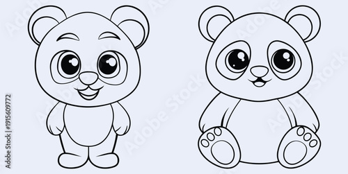 Adorable Panda Cub Cartoon Set, Black And White Sketch Illustration For Baby Shower, Childrens Books, And Cute Animal Designs