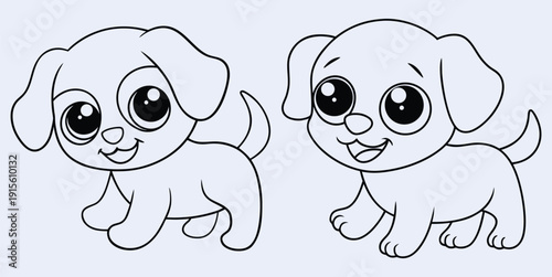 Adorable Puppy Illustrations Set, Cute Doggy Drawings For Kids, Charming Canine Vector Graphics For Childrens Books