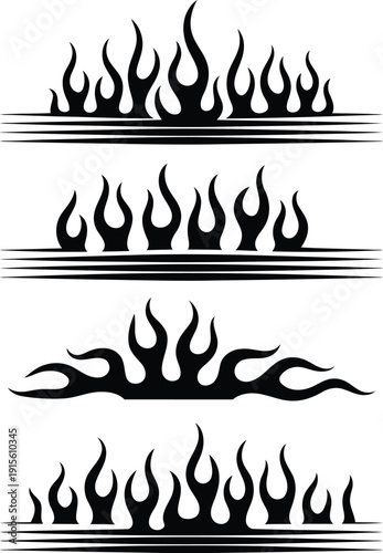 Tribal flame set black white vector minimalist fire design elements illustration