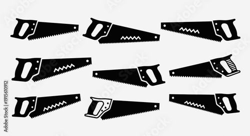 Hand saw icon set featuring multiple hand saw styles and angles