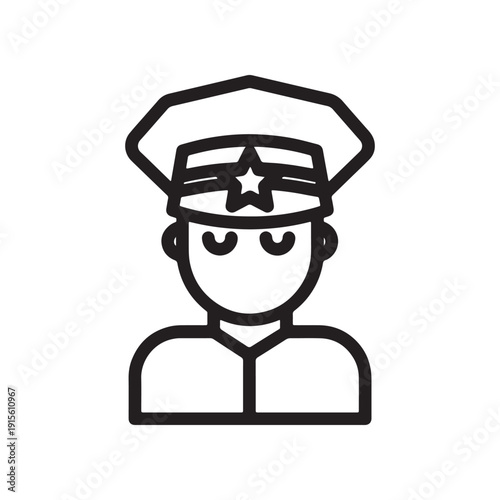 Line Drawing Police Officer With Star Cap Icon