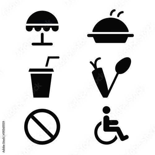 Six Icons For Food Drink And Accessibility symbol