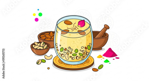 Glass of Badam Milk with nuts and saffron a traditional Indian beverage perfect for festive occasions and healthy lifestyle concepts isolated on white