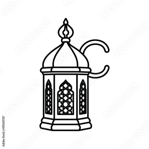 Islamic lantern with intricate design and finial on top