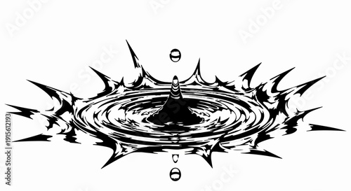 Dynamic splash of liquid creating ripples and radiating energy in a monochrome abstract design