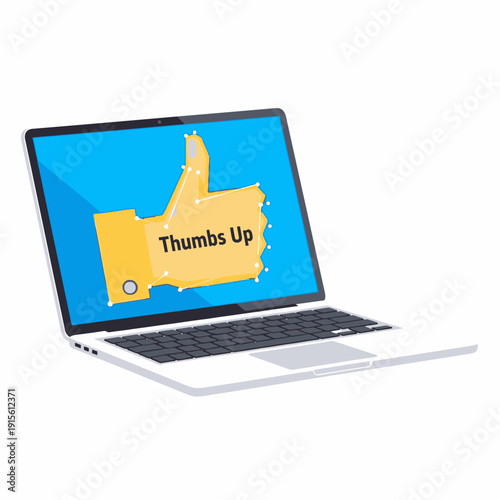 Laptop with Thumbs Up on Screen.