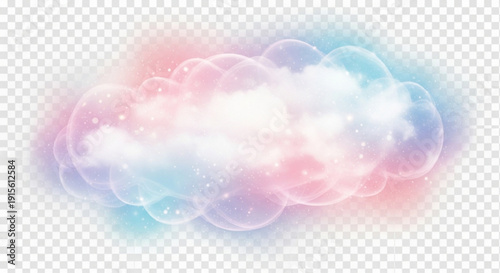 Vibrant pastel cloud with sparkling particles in soft pink and blue hues