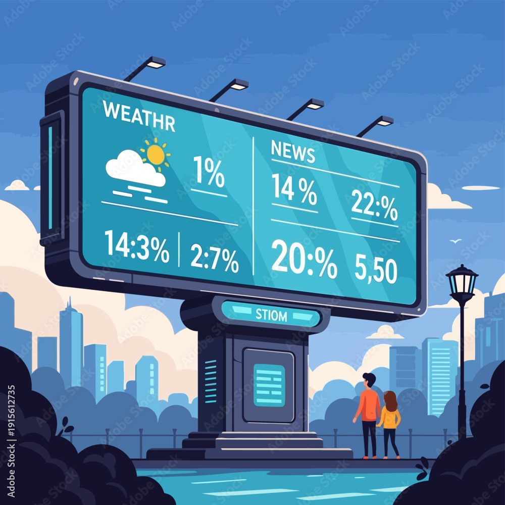 Fototapeta premium Large Digital Billboard with Weather News.