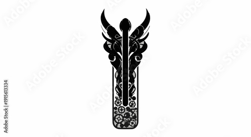 Intricate black tribal design with wings and gears, symbolizing power and transformation.