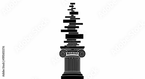 Abstract stacked shapes forming a modern column against a white background.