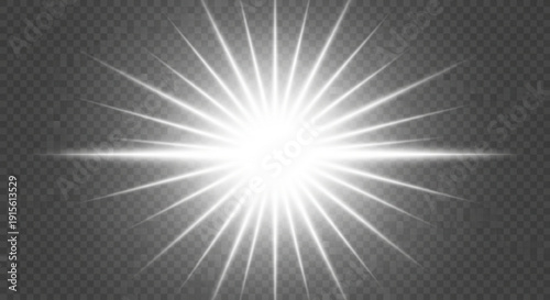 Bright light burst with radiant beams shining outward