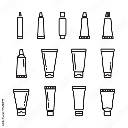 Tube Icons Set, Various Cosmetic & Medical Packaging Line Art