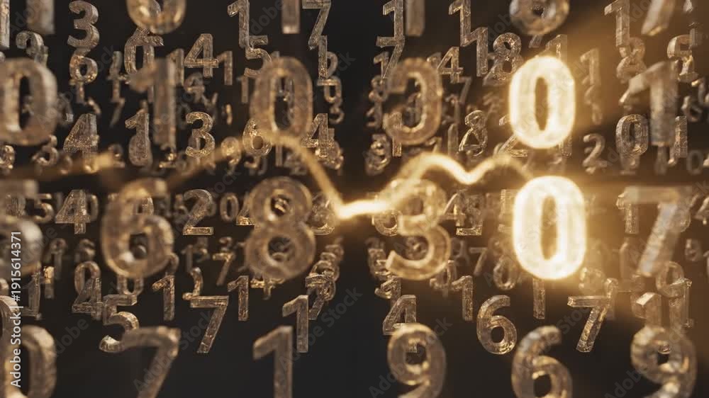 Red Floating Numbers Golden pulses over floating numbers. Golden light pulses drift across a ...