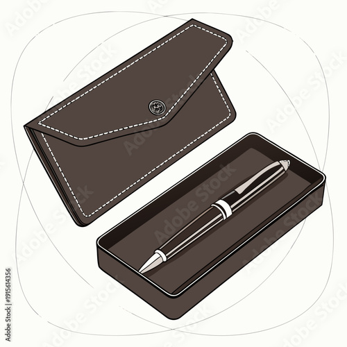 Modern Ballpoint Pen and Leather Pen Sleeve Set in Display Box, Perfect for Business Professionals, Corporate Gifts, and Travel